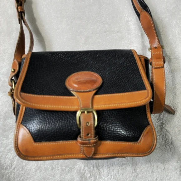 Vintage Dooney & Bourke Black Brown Leather Crossbody Satchel Bag Purse - Picture 2 of 16